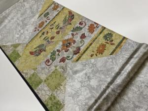 金彩螺鈿切り嵌め風向かい鳥に花唐草模様織出し袋帯